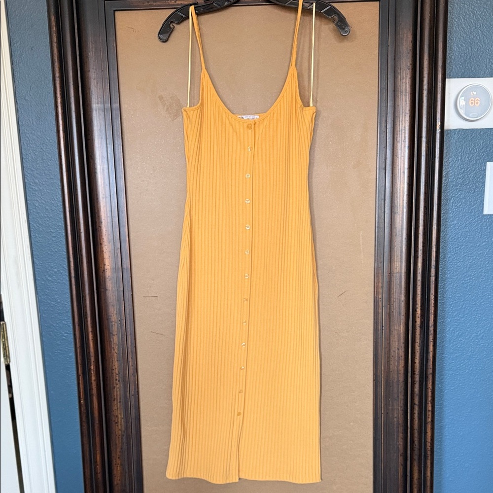 Orange Sleeveless Rib Knit Button-Down Dress
